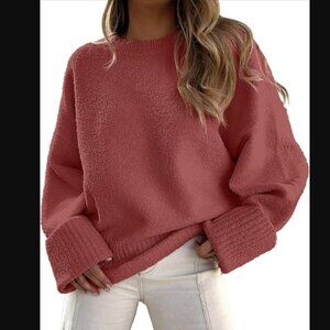 Women's Oversized Chunky Knit Casual Pullover Crewneck Sweater, Dusty Mauve, XL